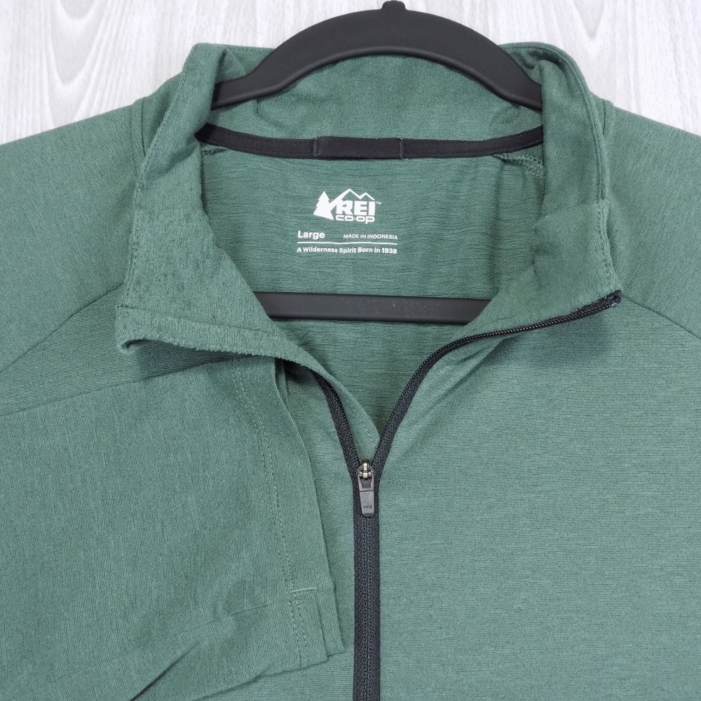 REI Co-op Pullover Mens Large Green 1/4 Zip Side Pocket Outdoor Activewear EUC
